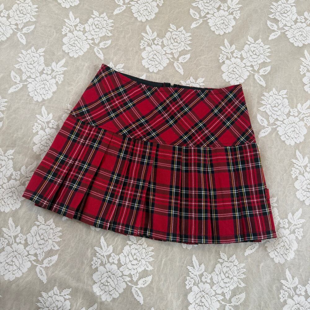 TRIPP NYC Red Plaid Pleated Mini Skirt Size XS